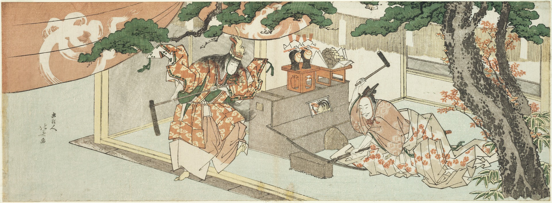 Munechika és az Inari isten – mítikus kovácsjelenet (1805)